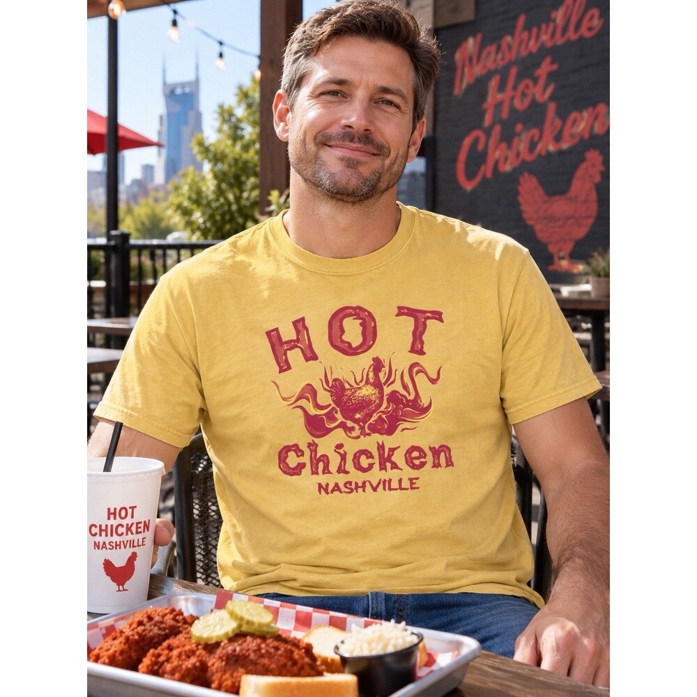 Blue 84 Nashville Hot Chicken T-Shirt Men’s Large Yellow Cotton Graphic Tee